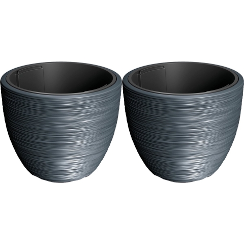Plantenpot/bloempot Furu Stripes - 2x - buiten/binnen - kunststof - antraciet - D32 xx H39 -