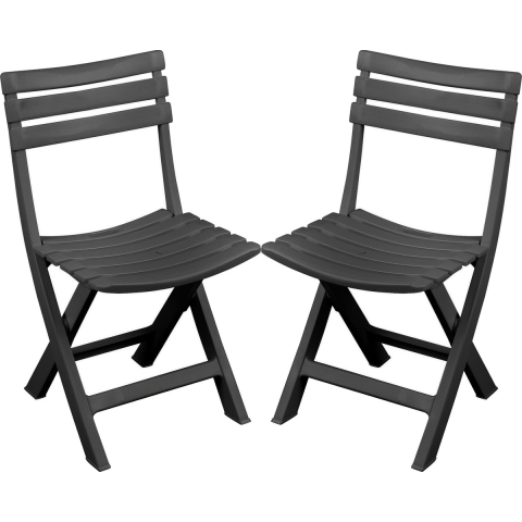 Klapstoel voor buiten/binnen - 2x - donkergrijs - 41 x 79 cm - stevig kunststof - Bijzet stoelen -