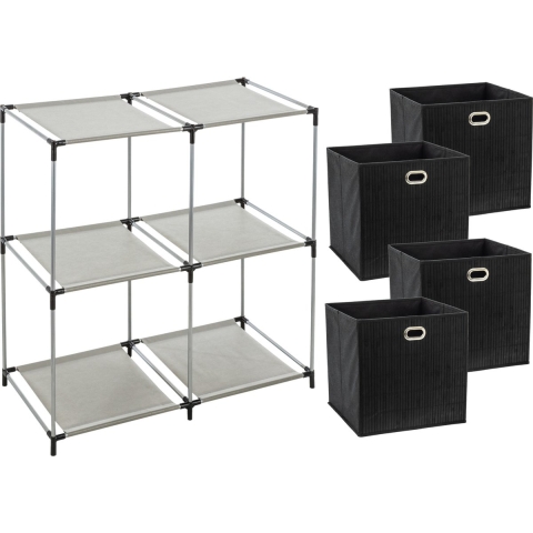 Kastmandjes/opberg mandjes - zwart - 4x stuks van 29 Liter - In rekje van 67 x 68 cm -