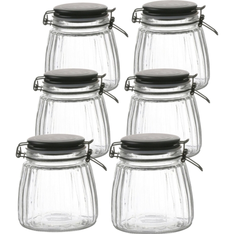 Voorraadpot/bewaarpot - 10x - 1L - glas - met beugelsluiting - mat zwarte deksel -