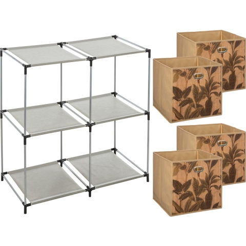 Kastmandjes/opberg mandjes - lichtbruin - 4x stuks van 29 Liter - In rekje van 67 x 68 cm -