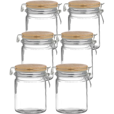Voorraadpot/bewaarpot - 10x - 700 ml - glas - met beugelsluiting - bamboe deksel -