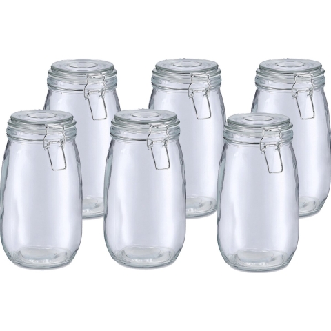 Voorraadpot/bewaarpot Alfie - 6x - 1.4L - glas - beugelsluiting - D11 x H22 cm -
