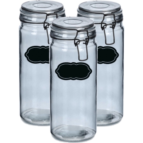 Weckpot/inmaakpot - 4x - 1L - glas - met beugelsluiting - incl. etiketten -