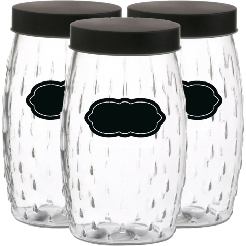 Voorraadpot/bewaarpot Mora - 6x - 2L - glas - zwart - incl. etiketten -