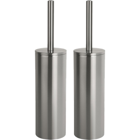 Luxe Toiletborstel in houder Cannes - 2x - zilver - metaal - 40 x 9 cm - met binnenbak -