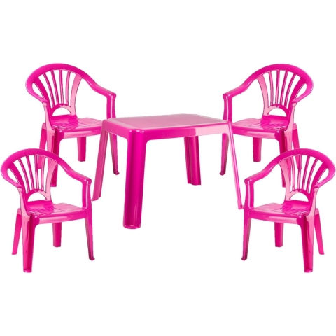 Kunststof kindertuinset tafel met 4 stoelen roze -