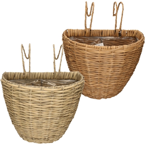 Set van 2x stuks balkonmanden/plantenmanden/plantenbakken bruin en lichtbruin rotan 42 cm -