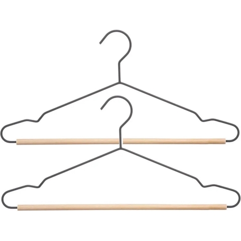 Set van 20x stuks kledinghangers metaal/hout zwart 44 x 19 cm -