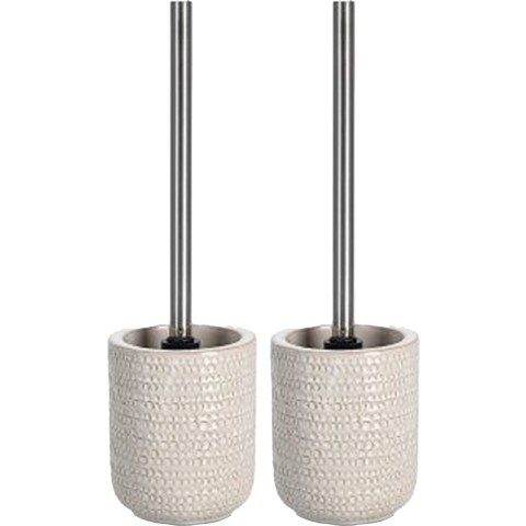 2x stuks WC/Toiletborstel in houder keramiek - beige - D11 x 31 cm - Structure -