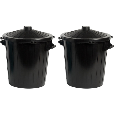 Vuilnisbak/afvalemmer met deksel - 2x - 50 liter - zwart - 55 x 49 x 58 cm -