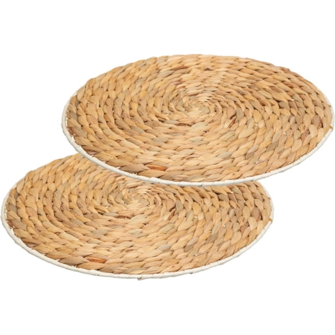 Placemat van afgewerkt zeegras - Set van 10x stuks - naturel - rond - dia 35 cm -