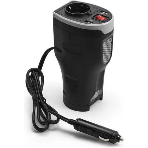 Technaxx TE13 Omvormer 200 W 12 V/DC - 230 V/AC, 5 V/DC Past in bekerhouder