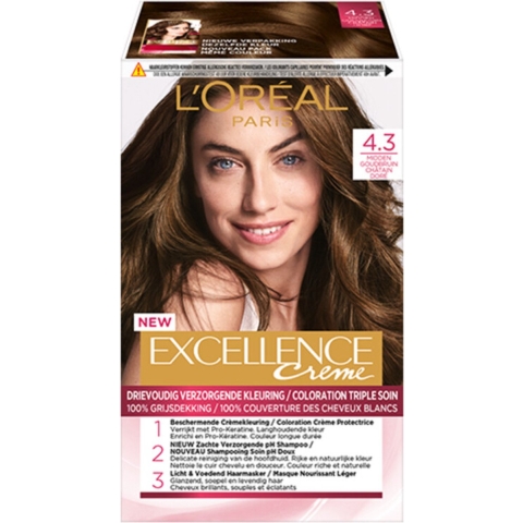2x L'Oréal Excellence Crème Permanente Crèmekleuring 4.3 Midden Goudbruin