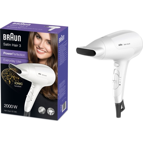 Braun HD380 Satin Hair 3 PowerPerfection Haardroger 2000W Wit