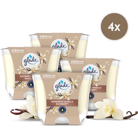 4x Glade Geurkaars Romantic Vanilla Blossom 100% Raapzaadwax 224 gr