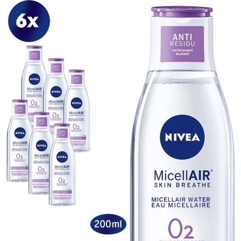 6x Nivea 0% Residu Micellair Water Gevoelige Huid 200 ml
