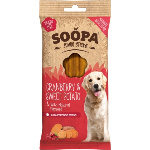 Soopa Jumbo Dental Sticks met cranberry & zoete aardappel voor de hond Per 5
