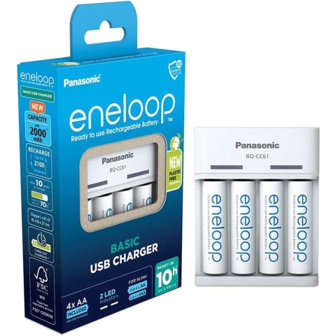 Panasonic BQ-CC61 + eneloop AA Batterijlader NiMH AAA (potlood), AA (penlite)