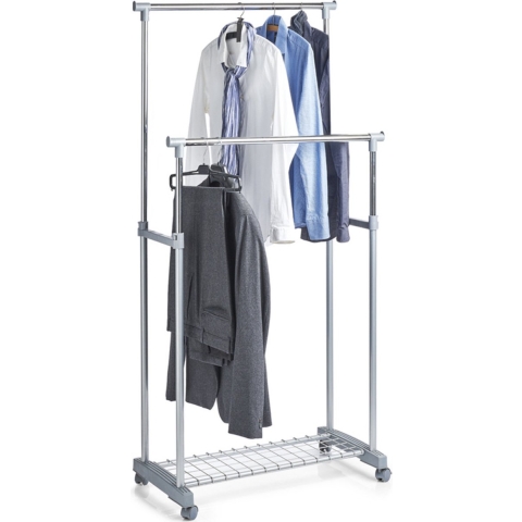 Zeller Kledingrek - dubbele stang - verrijdbaar - 107 cm -