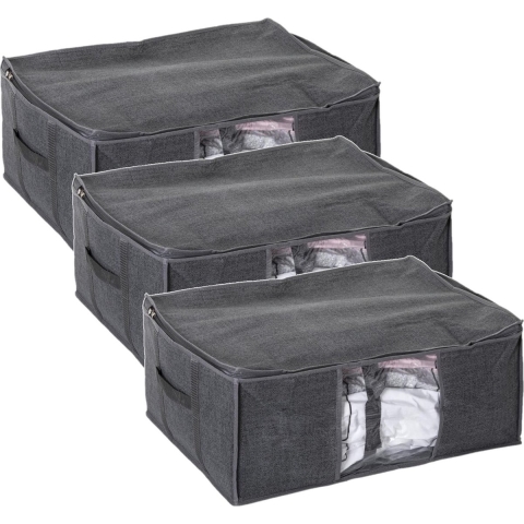 3x Stuks dekbed/kussen opberghoes antraciet grijs met vacuumzak 60 x 45 x 25 cm -