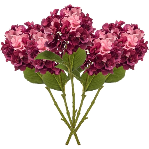 Kunstbloem Hortensia tak - 5x - 52 cm - fuchsia - Real Touch - hydrangea - kunst zijdebloemen -