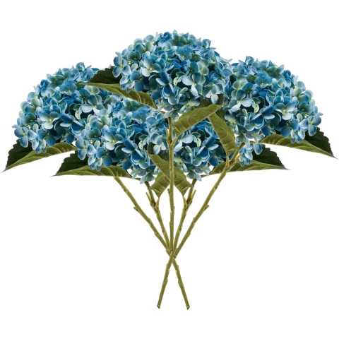 Kunstbloem Hortensia tak - 5x - Annabelle - 52 cm - blauw - Kunst zijdebloem - Hydrangea -