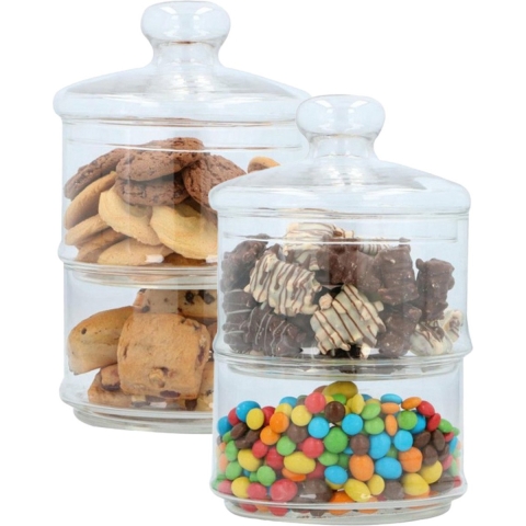 Voorraadpot/bonbonniere - 2x - glas - 2 laags - 16 x 28 cm - opbergpot -