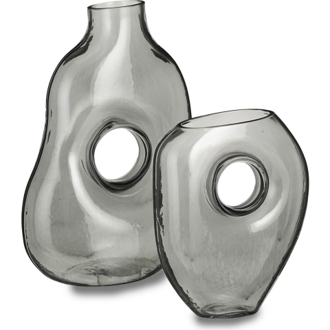 Bloemenvazen Jay - 2-delig - grijs transparant glas - decoratieve vaas -
