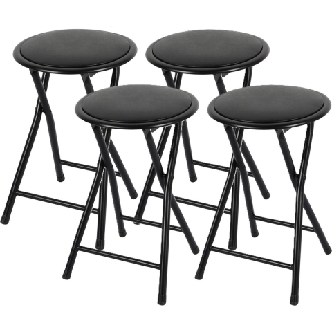 Bijzet krukjes - 4x - zwart - metaal/stof - D30 x H45 cm - opvouwbaar -