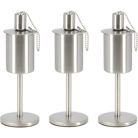 Fancy Flames RVS olie/tuinfakkel - 3x - 9.5 x 25 cm - op stabiele voet -