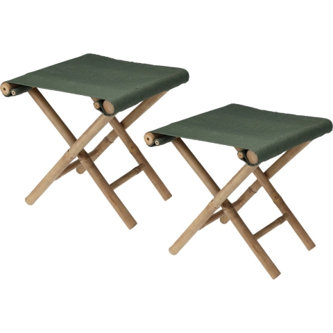 Bijzet krukje/stoel - 2x - Inklapbaar - army groen - vouwkruk - bamboe/polyester - 40 x 40 cm -