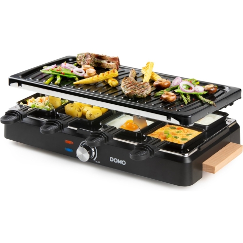 Domo Raclette-grill - Wooden Design 8p 1400 W Zwart