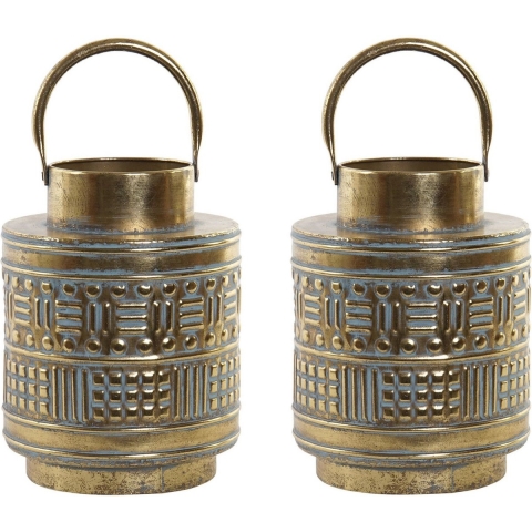 2x stuks kaarshouder/windlicht goud metaal 28 cm -