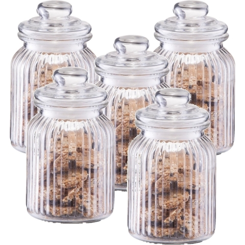 8x Glazen voorraadpotten/bewaarpotten 900 ml strepen relief 11 x 18,5 cm -