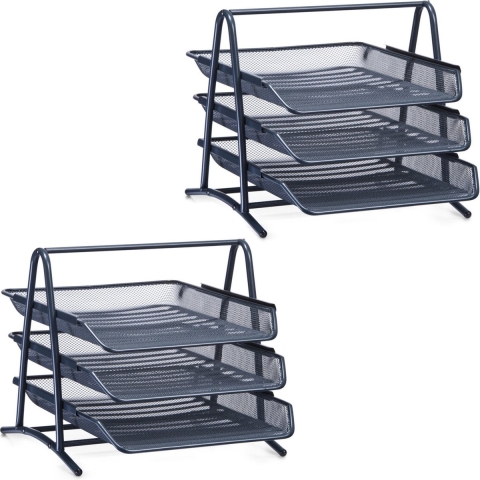 Zeller Brievenbak - 2x - draadmetaal - antraciet - bureau organizer - 35 x 27 cm - postbakjes -