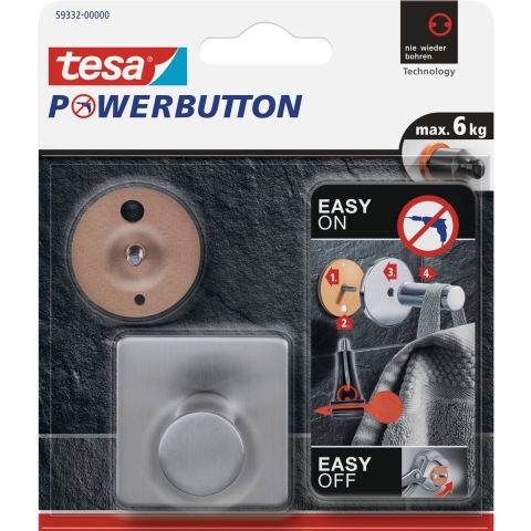 3x Tesa Powerbutton chroom vierkante haken large klusbenodigdheden -