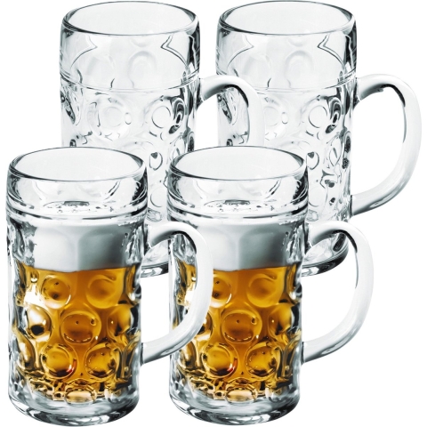 4x Bierpullen/bierglazen 1.3 liter/130 cl/1300 ml van onbreekbaar kunststof -