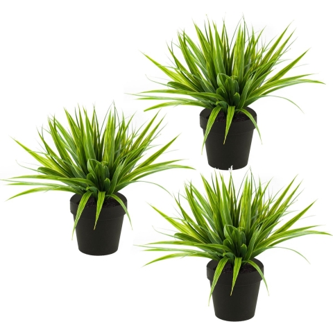 Set van 3x stuks gras/grasstruik kunstplanten in kunststof pot 33 cm -
