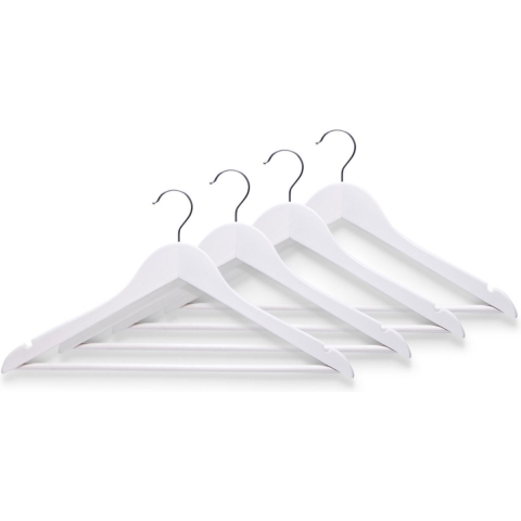 20x Witte houten kledinghangers met broekstang 44 cm -