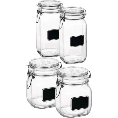 Set van 4x stuks weckpotten/inmaakpotten met krijtplaatje 750 ml - 1,5 liter -