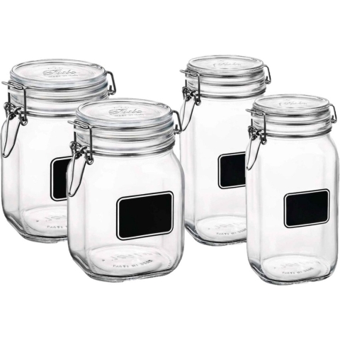 Set van 4x stuks weckpotten/inmaakpotten met krijtplaatje 1 liter - 1,5 liter -