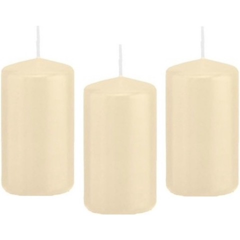 Cilinderkaars/stompkaars - 12x - cremewit - 5 x 10 cm - 23 branduren -