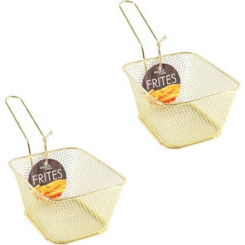 12x stuks gouden patat/snack serveermandjes/frietmandjes 14 cm -