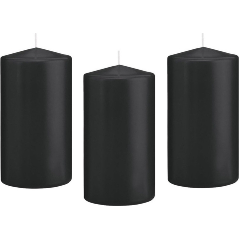Cilinderkaars/stompkaars - 8x - zwart - 8 x 15 cm - 69 branduren -