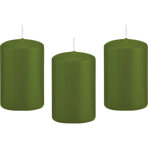 Cilinderkaars/stompkaars - 12x - olijfgroen - 5 x 8 cm - 18 branduren -