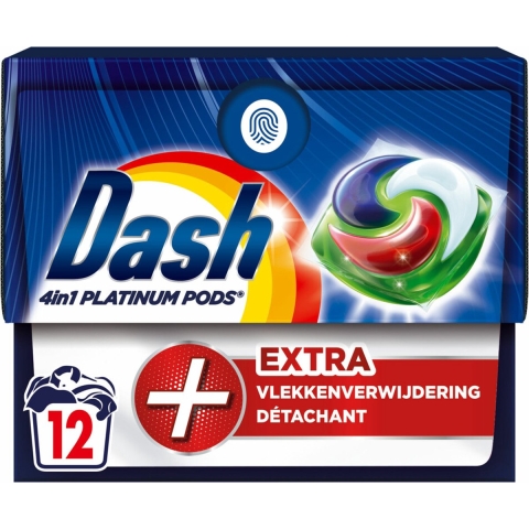 4x Dash Wasmiddelcapsules 4in1 Platinum Pods +Extra Vlekkenverwijderaar 12 stuks