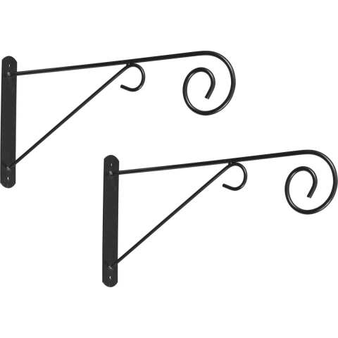 3x stuks muurhaken met sierkrullen grijs 25 x 48 cm - verzinkt staal - hanging basket haak -