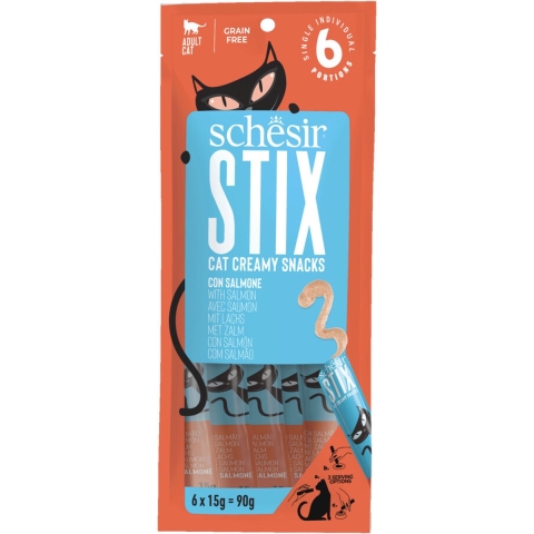 12x Schesir Kattensnack Stix Zalm 6 x 15 gr