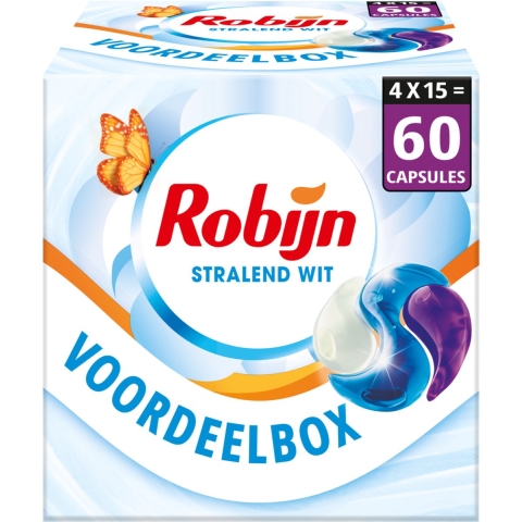 4x Robijn Wascapsules 3-in-1 Stralend Wit 15 stuks